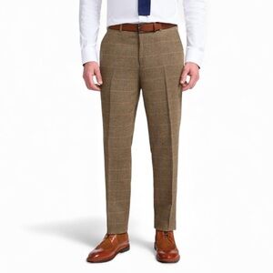 House of Cavani Albert Brown Tweed Check Herringbone Trousers Dress Pants Wool